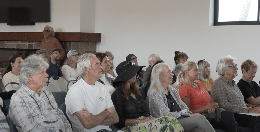 Concerned Malibu citizens listen intently to City Council candidates, Bruce Silverstein and Steve Uhring, discuss local issues at the Point Dume Club meet and greet Sept. 22. Photos by Mackenzie Krause